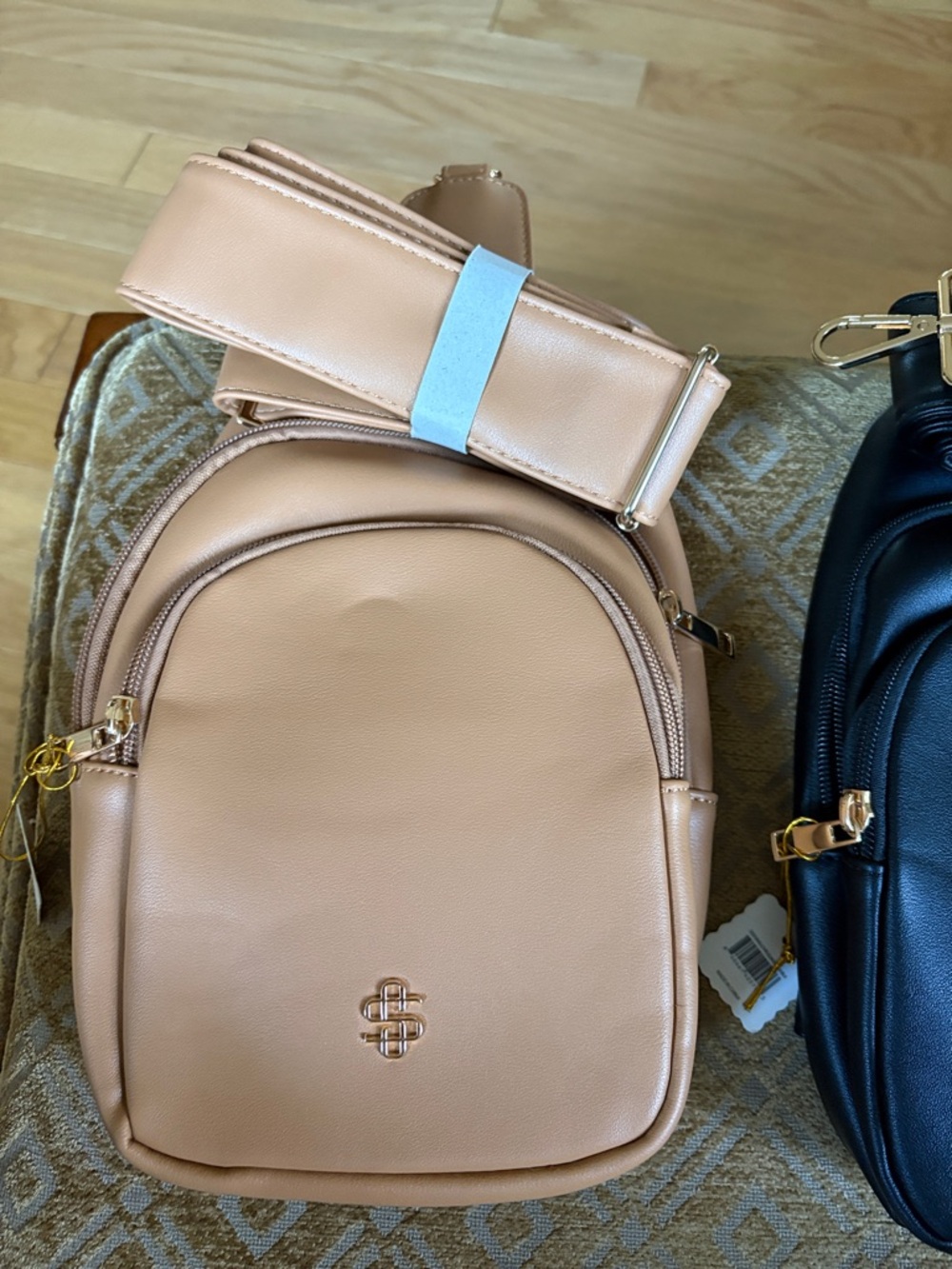Peach Faux Leather Mini Backpack Crossbody